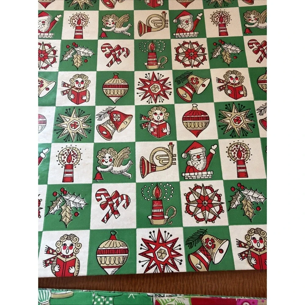 6 Vintage Sheets Of Christmas Flat Wrap: Holly, Candy Canes, Drummer